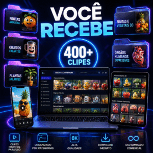 Pack Vídeos Animados IA — Histórias de Frutas, Objetos Falantes e Organismo 3D (400+ Clipes Premium)