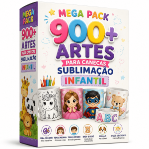 Acelere a produção da sua estamparia com o Mega Pack de 900+ artes para canecas infantis. Alta resolução, arquivos organizados e prontos para estampar. Aproveite o lote de lançamento.